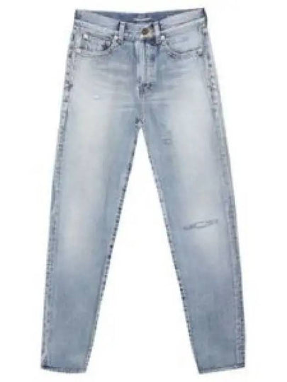 Women's Destroyed Washing Denim Jeans Light Blue - SAINT LAURENT - BALAAN 2