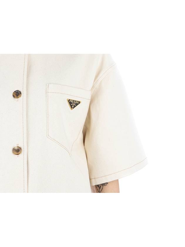 Triangle Logo Cotton Short Sleeve Shirt Ivory - PRADA - BALAAN 7