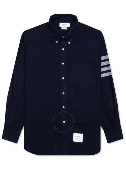 Men's Diagonal Solid Flannel Long Sleeve Shirt Navy - THOM BROWNE - BALAAN 2