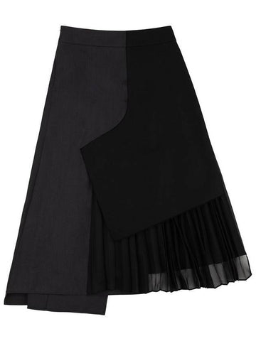 Herringbone Combination Pleated Unbalanced Skirt Grey - PEOPLE OF THE WORLD - BALAAN 1