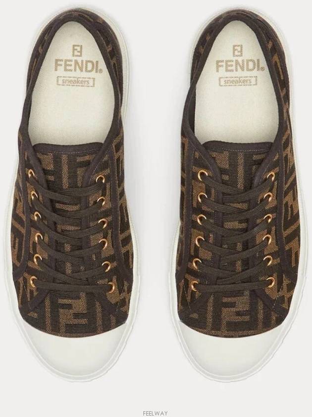 Domino FF Fabric Low Top Sneakers Brown - FENDI - BALAAN 4