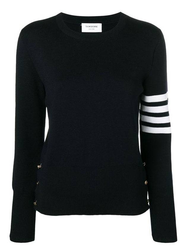 4-Bar Milano Stitch Crew Neck Knit Top Navy - THOM BROWNE - BALAAN 3