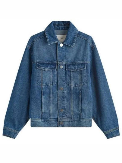 Paris Logo Patch Flap Pocket Cotton Denim Jacket Blue - AMI - BALAAN 2