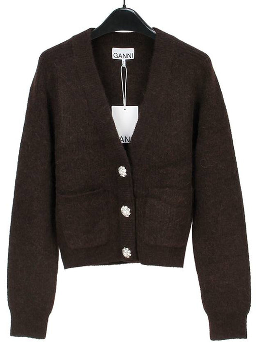 Women's Soft Wool Cardigan Brown - GANNI - BALAAN.