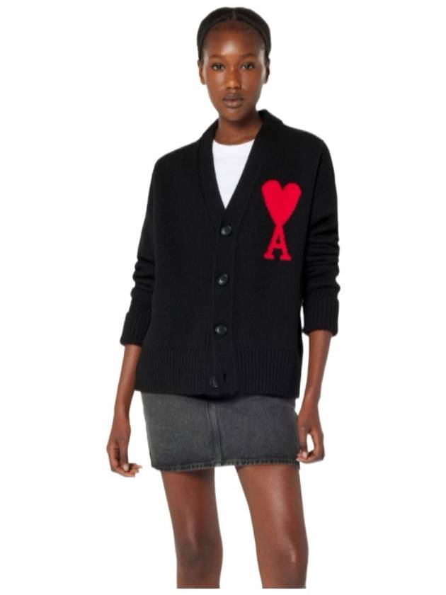 Big Heart Logo Wool Cardigan Black - AMI - BALAAN 4