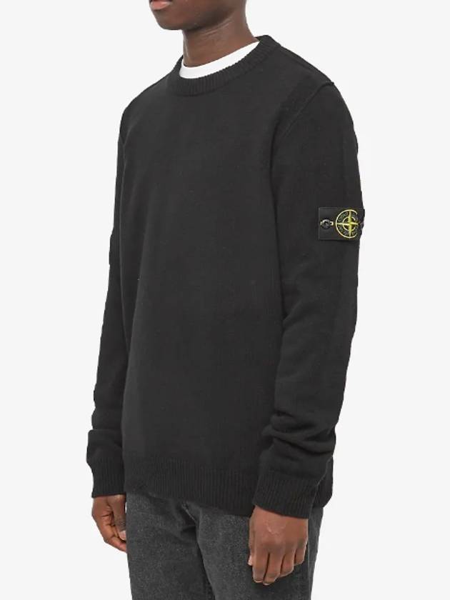 Wappen Patch Crew Neck Wool Knit Top Black - STONE ISLAND - BALAAN 3