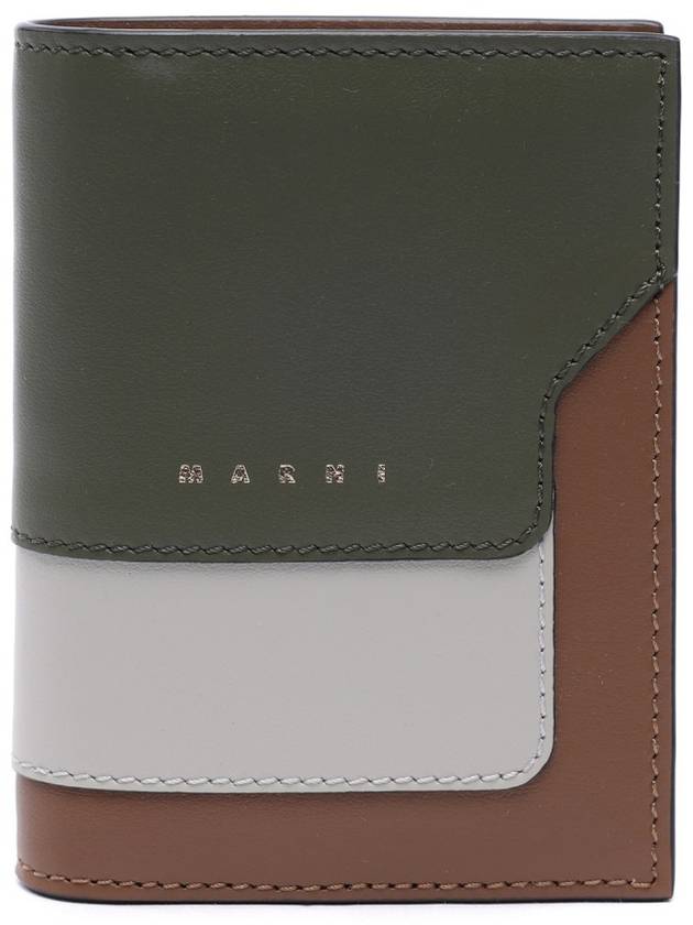 Logo Saffiano Leather Bifold Half Wallet Green - MARNI - BALAAN 3