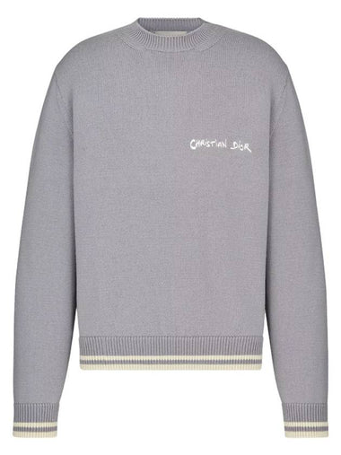 Embroidered Tag Logo Knit Top Grey - DIOR - BALAAN 1