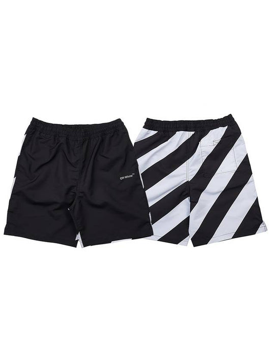 Graphic Striped Swim Shorts Black - OFF WHITE - BALAAN.