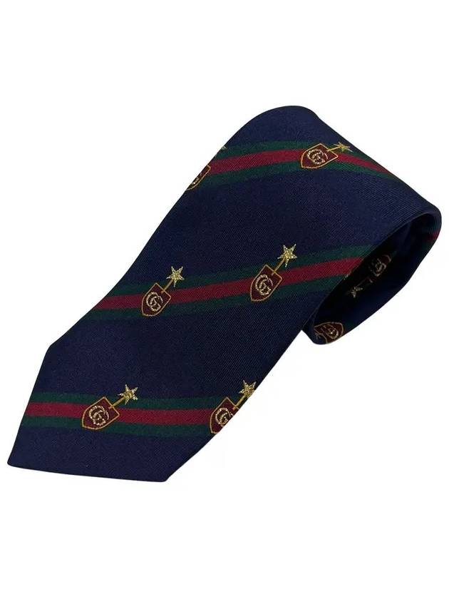 Men's Web Crest Silk Tie Navy - GUCCI - BALAAN 3