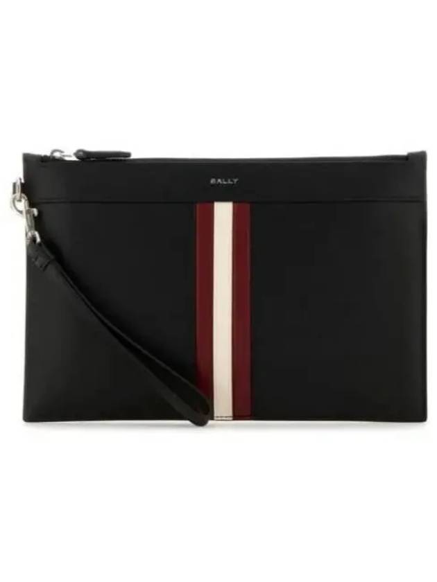 Logo Print Stripe Zipper Clutch Bag Black - BALLY - BALAAN 2