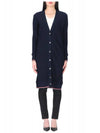 wide rib cashmere tip V-neck cardigan long dress navy - THOM BROWNE - BALAAN.