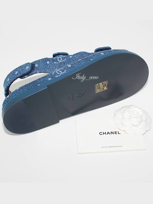 CC Button Printed Denim Velcro Sandals G35927 Dark BlueEU37 - CHANEL - BALAAN 10