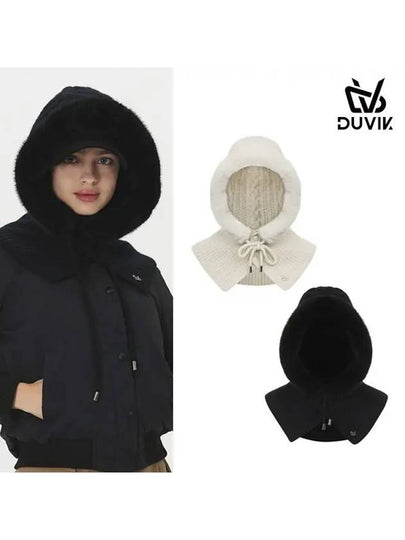 Women s Fake Fur Knit Hooded Balaclava DE4WAC691BK - DUVIK - BALAAN 2