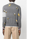 Men's Merino Bird Bee 4 Bar V-Neck Merino Cotton Cardigan Medium Grey - THOM BROWNE - BALAAN 5