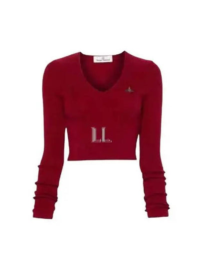 Bea Crop V-Neck Knit Top Wine - VIVIENNE WESTWOOD - BALAAN 2