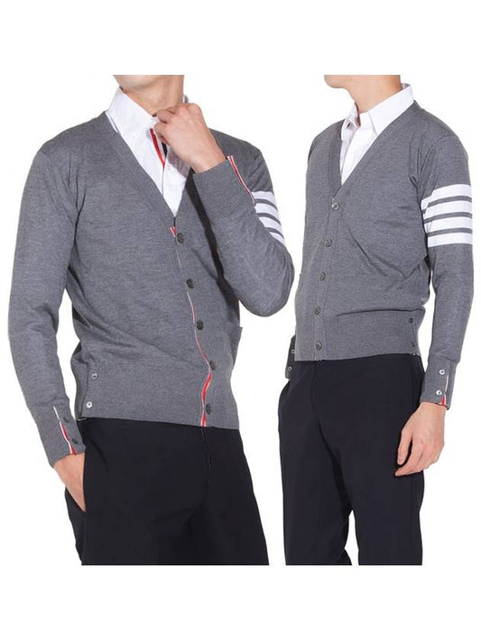 Men's Sustainable Classic Diagonal Wool Cardigan Medium Grey - THOM BROWNE - BALAAN 2