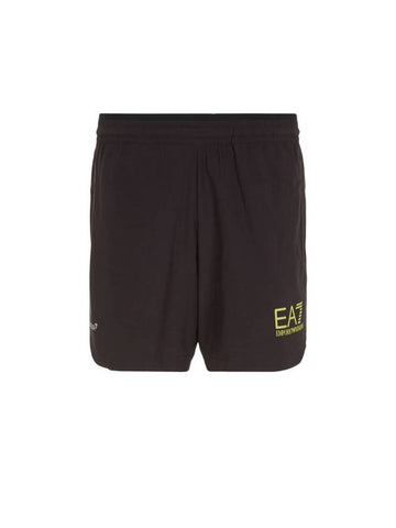 EA7 Logo Print Banding Waist Shorts Black - EMPORIO ARMANI - BALAAN 1