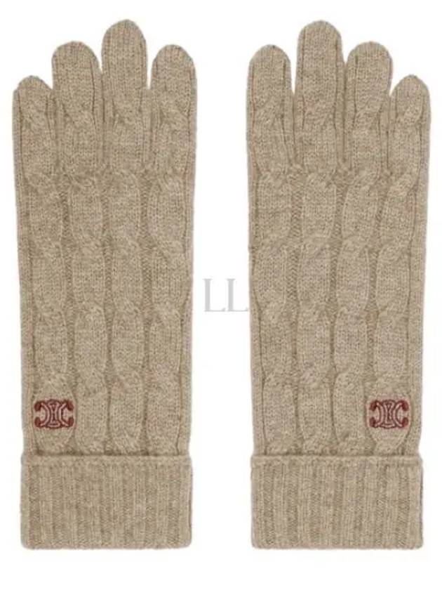 Triomphe Cable Knit Cashmere Gloves Light Taupe - CELINE - BALAAN 2