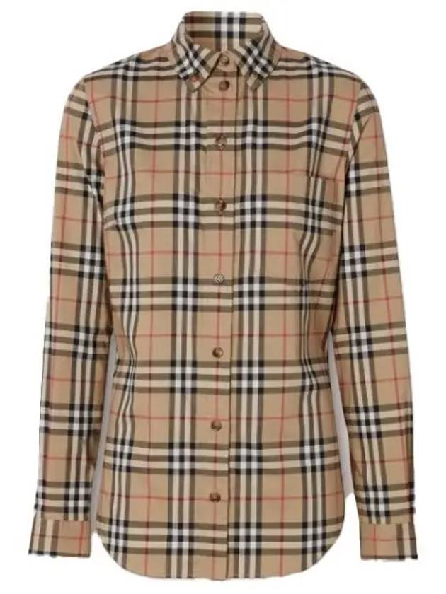 Button Down Collar Vintage Check Stretch Cotton Long Sleeve Shirt Beige - BURBERRY - BALAAN 2