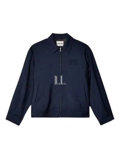 Mohair Embroidered Logo Wool Zip-up Jacket Navy - MIU MIU - BALAAN 2