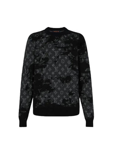 Distressed Monogram Crewneck Wool Blend Knit Top Black - LOUIS VUITTON - BALAAN 1