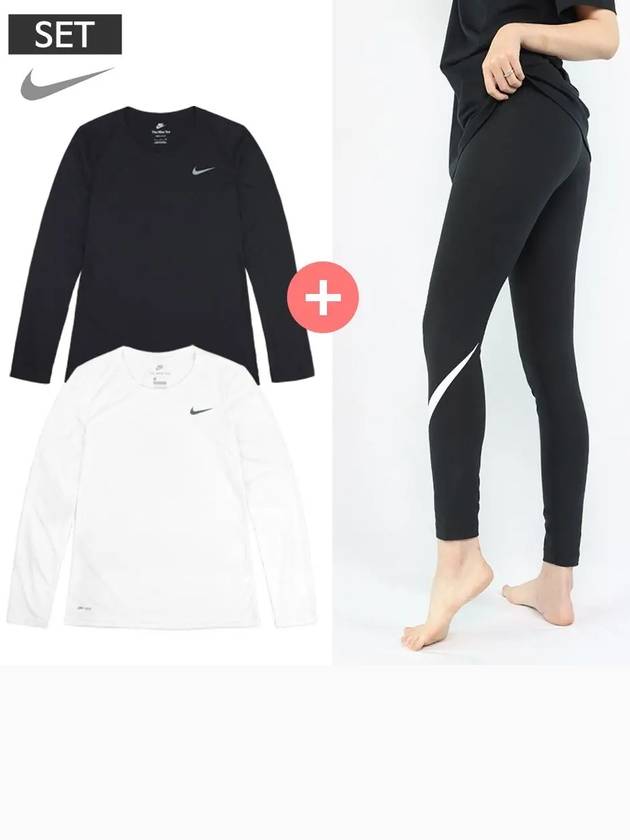 SET Women's DriFit Long Sleeve Essential Leggings Top and Bottom Set Product - NIKE - BALAAN 1