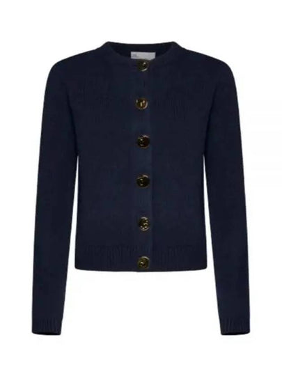 Logo Button Wool Cardigan Navy - TORY BURCH - BALAAN 2