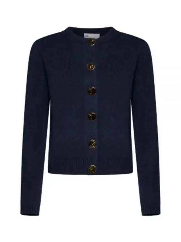 Logo Button Wool Cardigan Navy - TORY BURCH - BALAAN 2