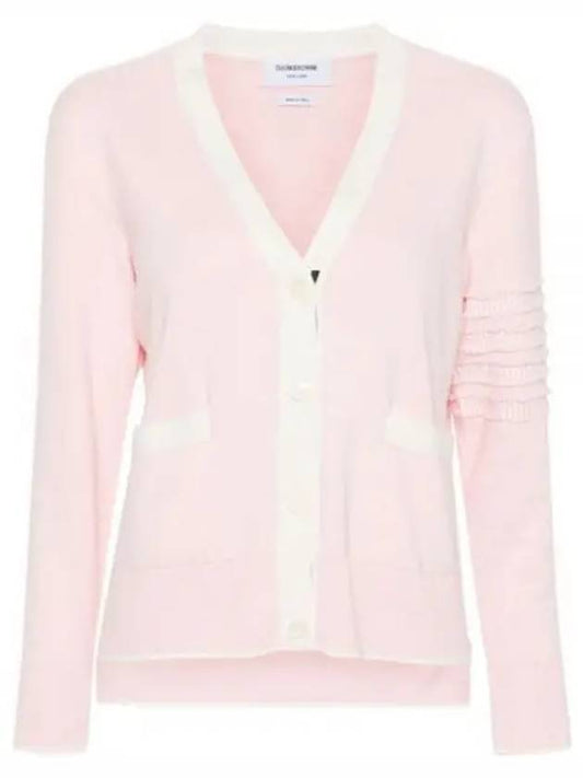 Milano Stitch V Neck Cardigan Pink - THOM BROWNE - BALAAN 2