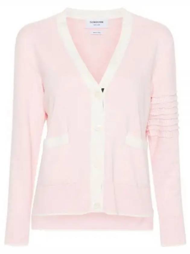 Milano Stitch V Neck Cardigan Pink - THOM BROWNE - BALAAN 2