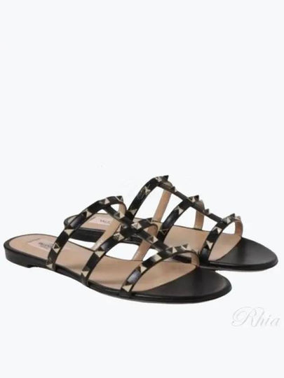 Rockstud Flat Slippers Black - VALENTINO - BALAAN 2