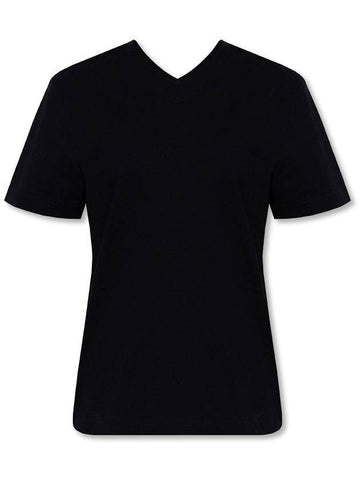 V-neck cotton t-shirt black - BOTTEGA VENETA - BALAAN 1