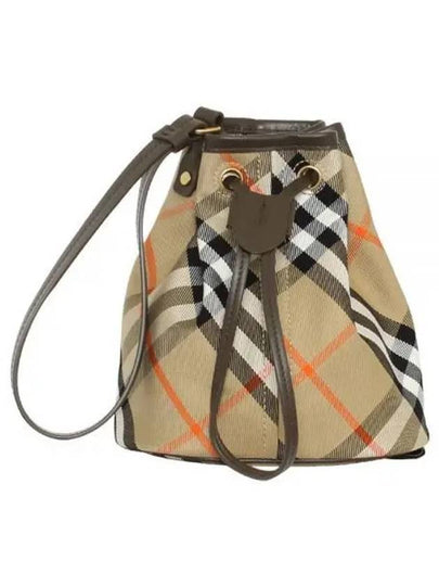 Check Drawstring Bucket Bag Sand - BURBERRY - BALAAN 2