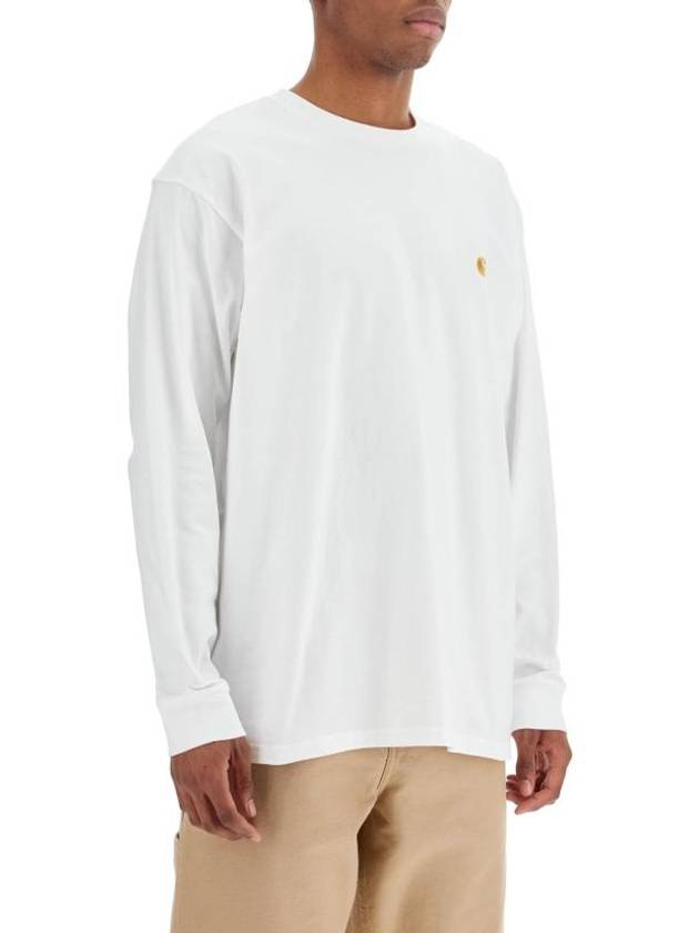 Men's Chase Mini Embroid Logo Long Sleeve T-Shirt White - CARHARTT WIP - BALAAN 3