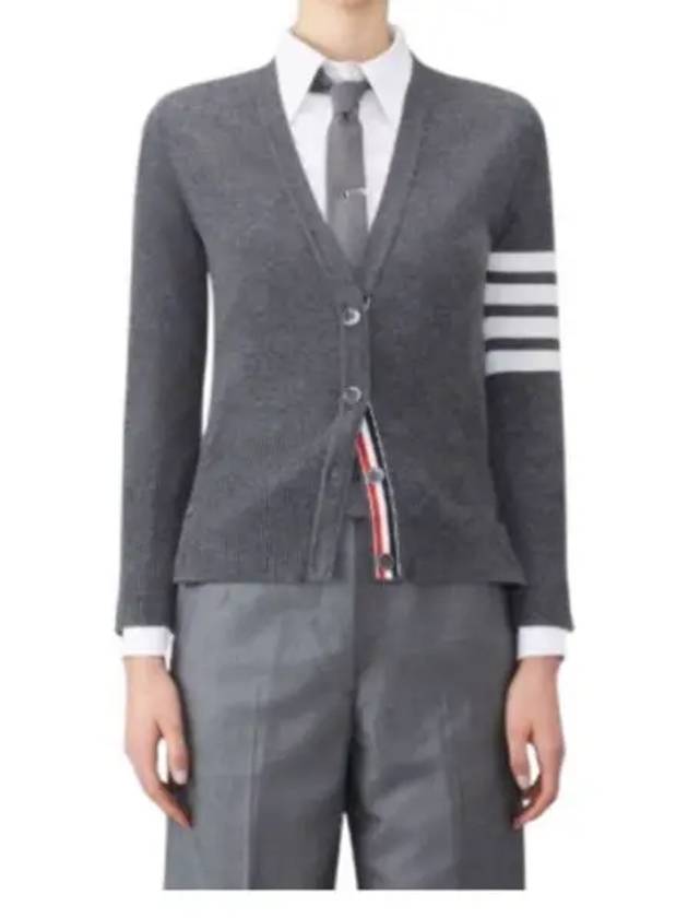 4-Bar V-Neck Cashmere Cardigan Grey - THOM BROWNE - BALAAN 2