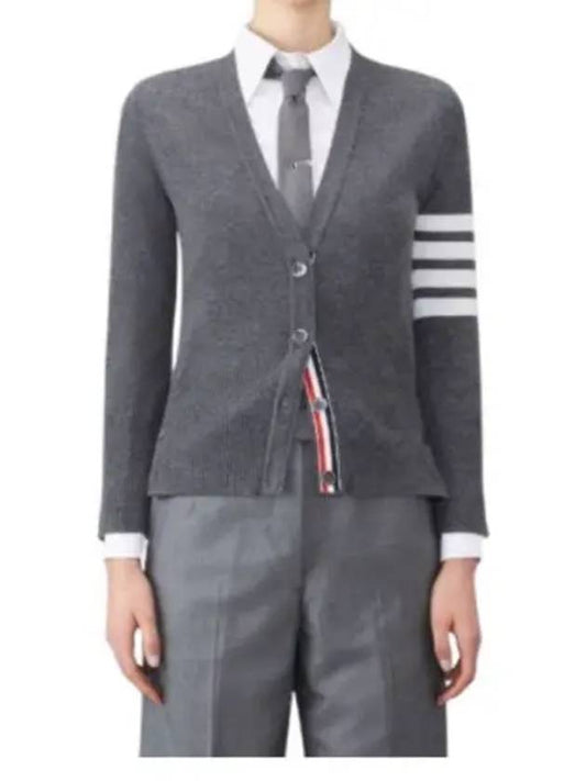 4-Bar V-Neck Cashmere Cardigan Grey - THOM BROWNE - BALAAN 2