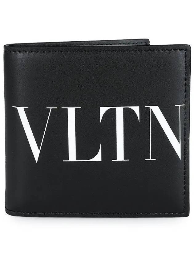 VLTN Logo Leather Half Wallet Black - VALENTINO - BALAAN 1