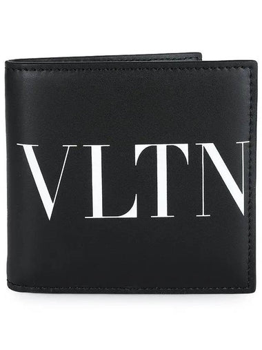 VLTN Logo Leather Half Wallet Black - VALENTINO - BALAAN 1