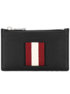 Three Stripes Logo Zipper Card Wallet Black - BALLY - BALAAN.