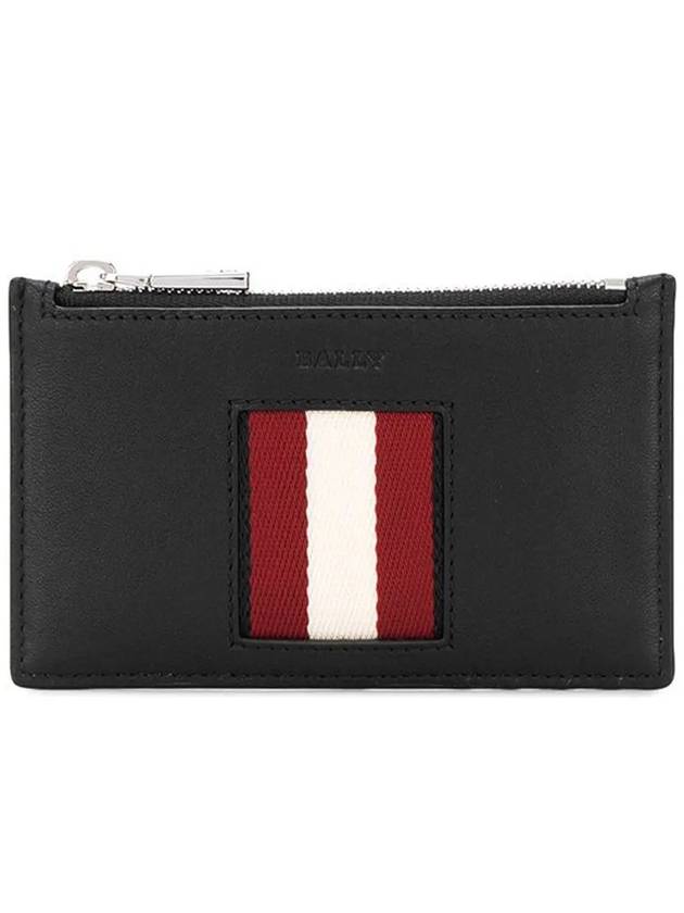 Three Stripes Logo Zipper Card Wallet Black - BALLY - BALAAN 2