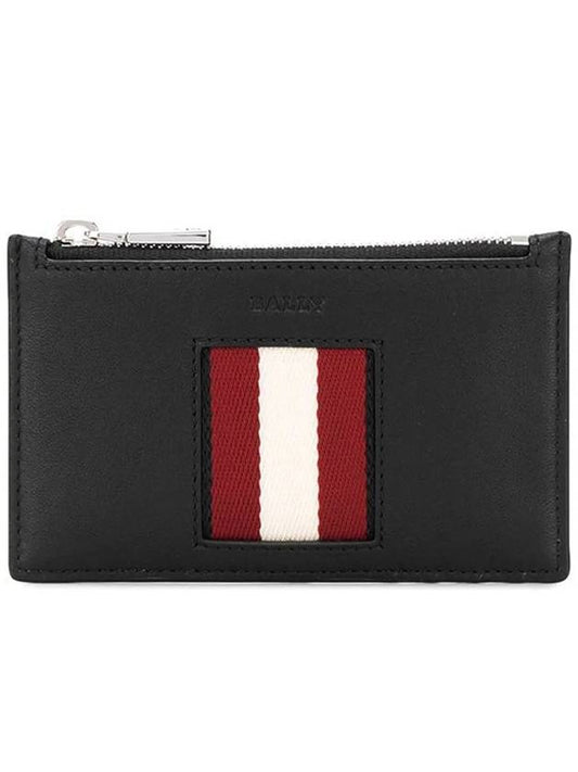 Three Stripes Logo Zipper Card Wallet Black - BALLY - BALAAN 2