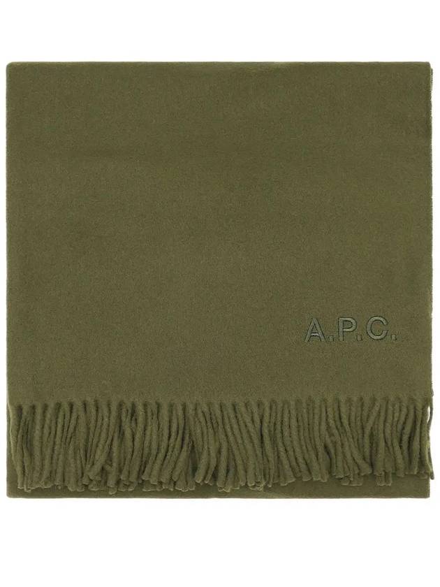 Signature Embroidered Logo Wool Muffler Green - A.P.C. - BALAAN 2