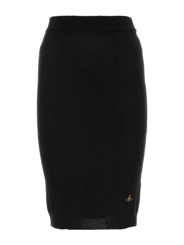 Women's Embroidered Logo Wool Pencil Skirt Black - VIVIENNE WESTWOOD - BALAAN 2