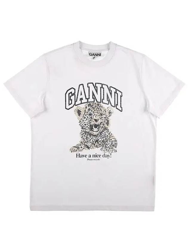 Logo Print Crew Neck Short Sleeve T Shirt White - GANNI - BALAAN 4