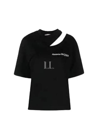 Embroidery Logo Cut-Out Short Sleeve T-Shirt Black - ALEXANDER MCQUEEN - BALAAN 2