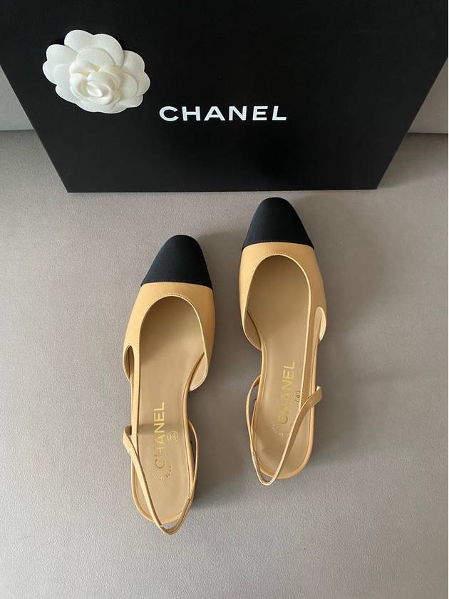 Slingbacks Goatskin Grosgrain & Beige Black - CHANEL - BALAAN 4