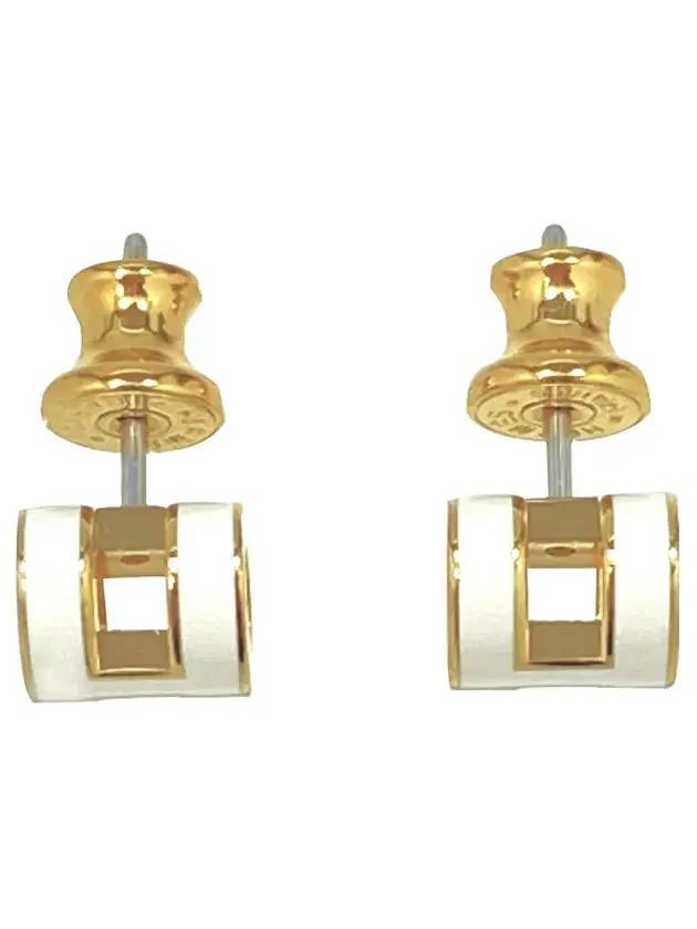 Mini Pop H Earrings Gold Gold Blanc - HERMES - BALAAN 4