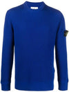 Crewneck Full Rib Wool Knit Top Blue - STONE ISLAND - BALAAN 1