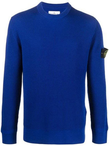 Crewneck Full Rib Wool Knit Top Blue - STONE ISLAND - BALAAN 1